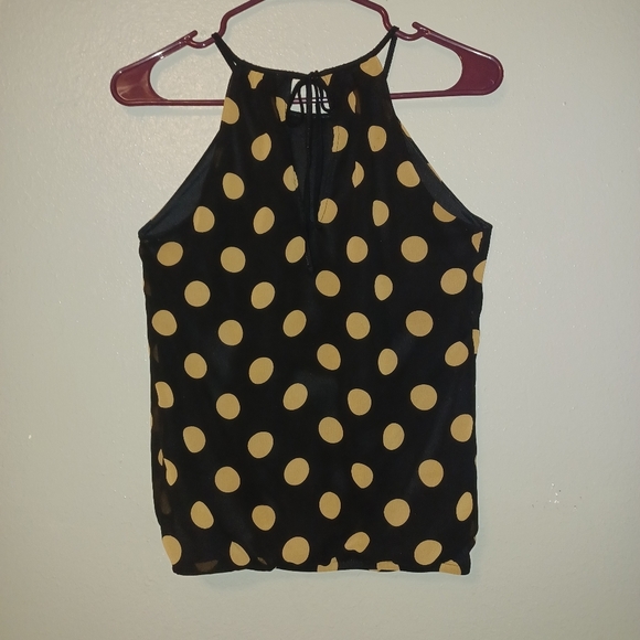 EXPRESS Black Polka Dots‎ Sleveless Tank Top Blouse Elastic Waist, Size XS - Picture 2 of 5
